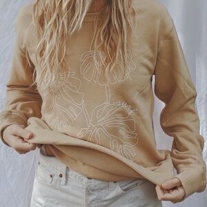 Monstera Sweatshirt Post Surf Collective Beachy Sand Tan Plus Size 2XL NWT